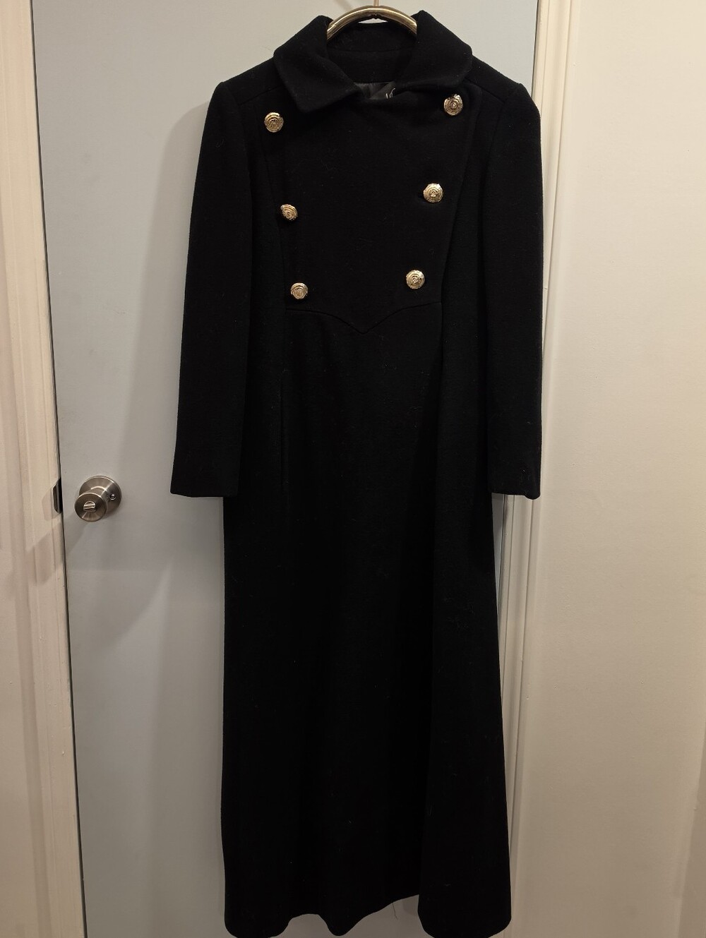 Lord & Taylor Black Long Sleeve Double-Breasted Maxi Dress with Gold Buttons